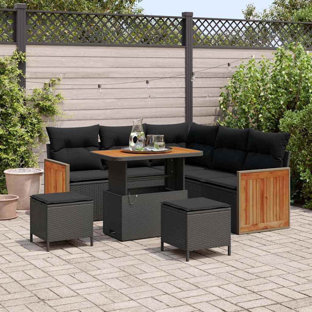 Garten-Sofa-Set mit Kissen 8 pcs Schwarz 90 x 55 x 71 cm
