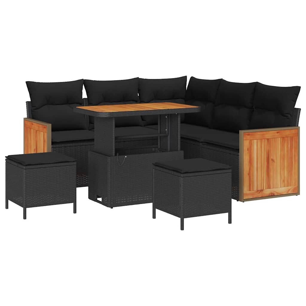 Garten-Sofa-Set mit Kissen 8 pcs Schwarz 90 x 55 x 71 cm