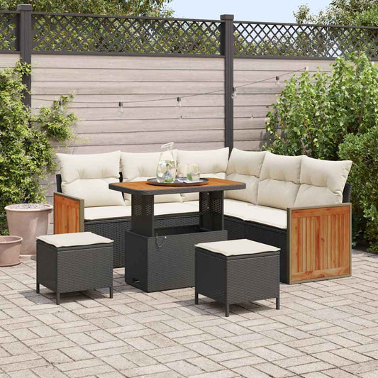 Garten-Sofa-Set 8 pcs Schwarz und Creme 90 x 55 x 71 cm