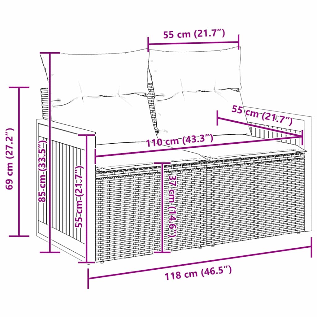 Garten-Sofa-Set 8 pcs Schwarz und Creme 90 x 55 x 71 cm