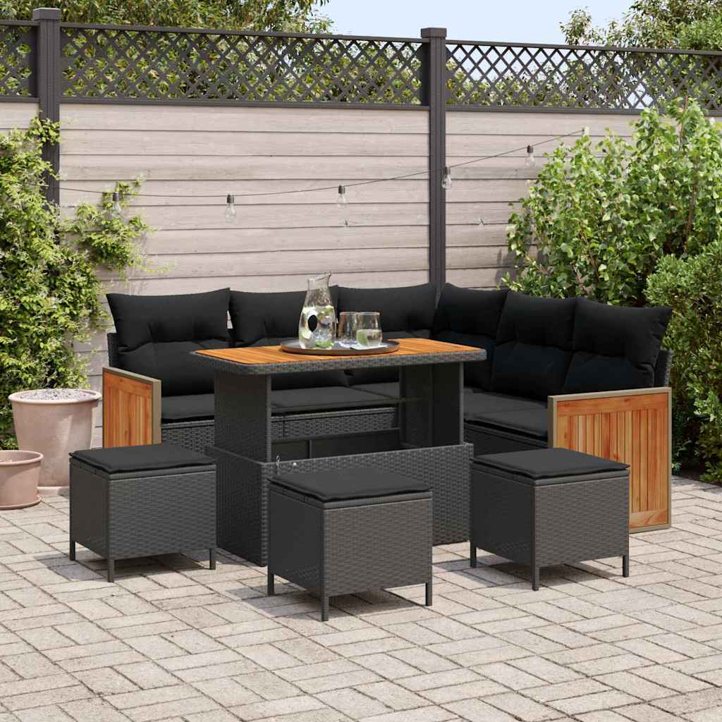 Garten-Sofa-Set mit Kissen 9 pcs Schwarz 110 x 55 x 71 cm