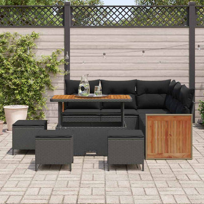 Garten-Sofa-Set mit Kissen 9 pcs Schwarz 110 x 55 x 71 cm