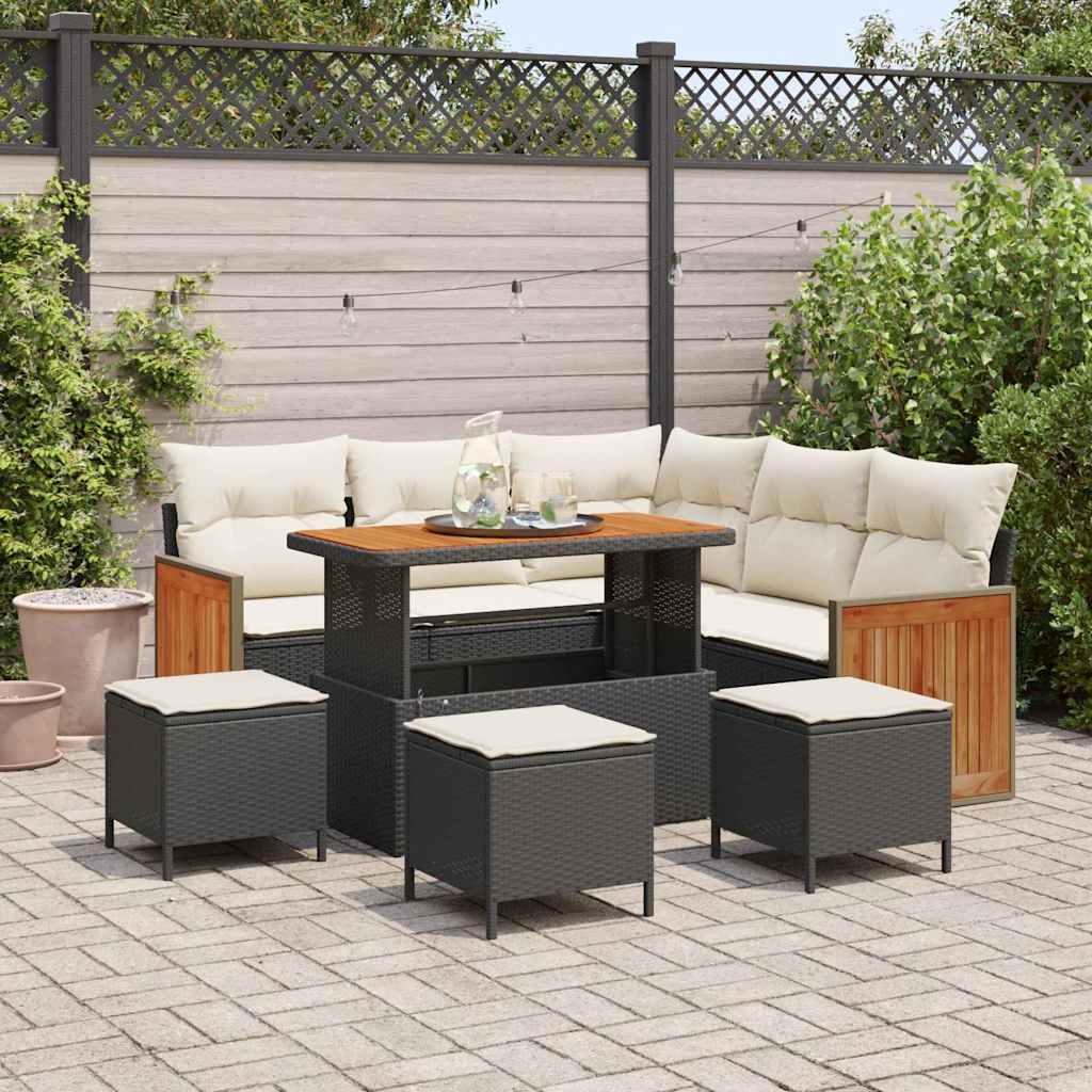 Garten-Sofa-Set 9 pcs Schwarz und Creme 110 x 55 x 71 cm