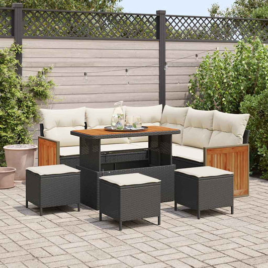 Garten-Sofa-Set 9 pcs Schwarz und Creme 110 x 55 x 71 cm