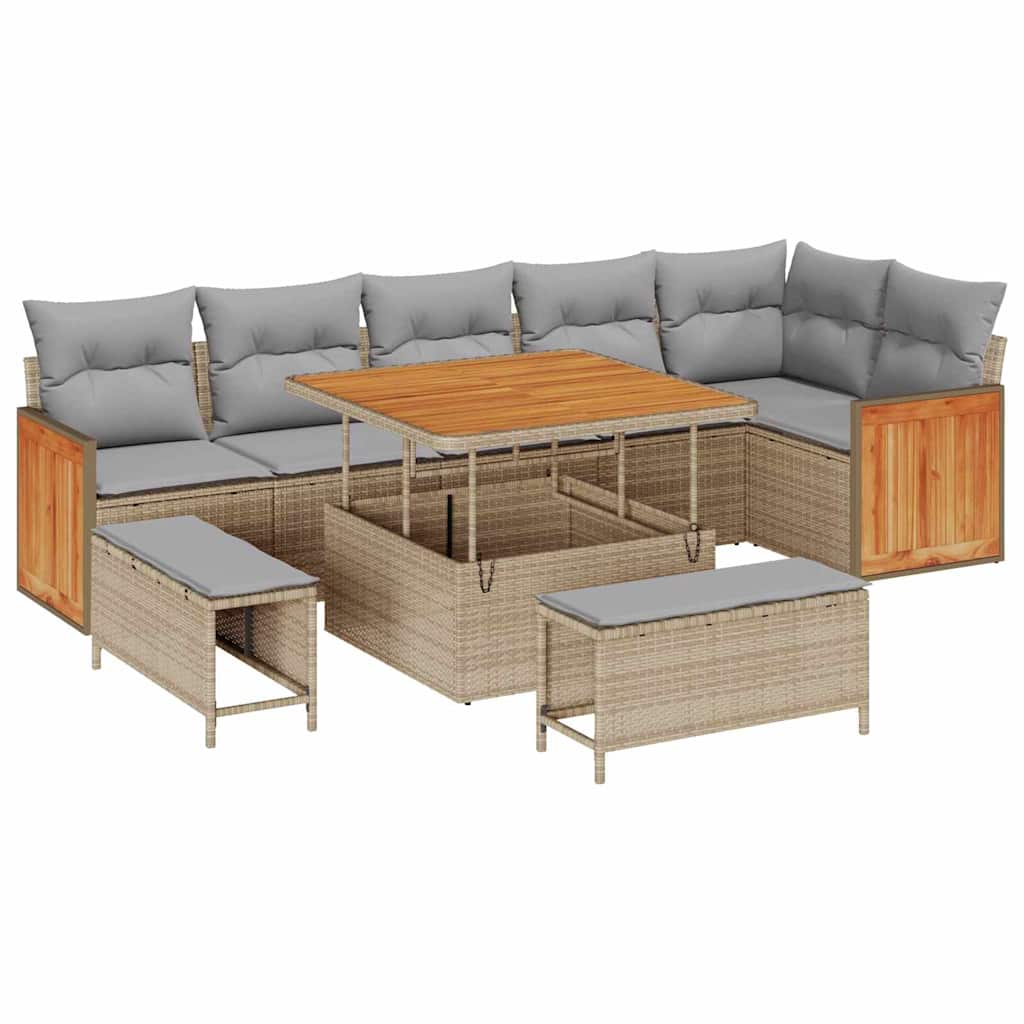 Garten-Sofa-Set mit Kissen 9 pcs Beige und Hellgrau