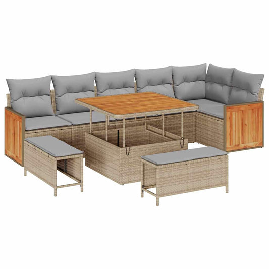Garten-Sofa-Set mit Kissen 9 pcs Beige und Hellgrau