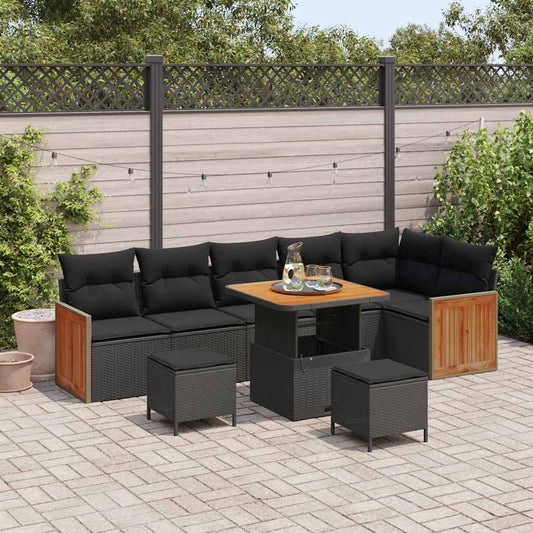 Garten-Sofa-Set mit Kissen 9 pcs Schwarz