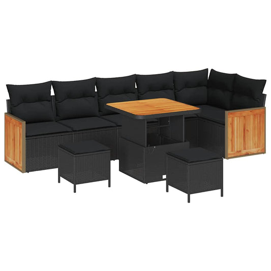 Garten-Sofa-Set mit Kissen 9 pcs Schwarz