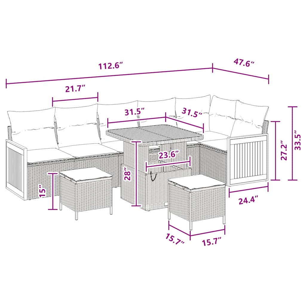 Garten-Sofa-Set mit Kissen 9 pcs Schwarz