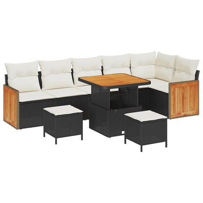 Garten-Sofa-Set mit Kissen 9 pcs Schwarz und Creme