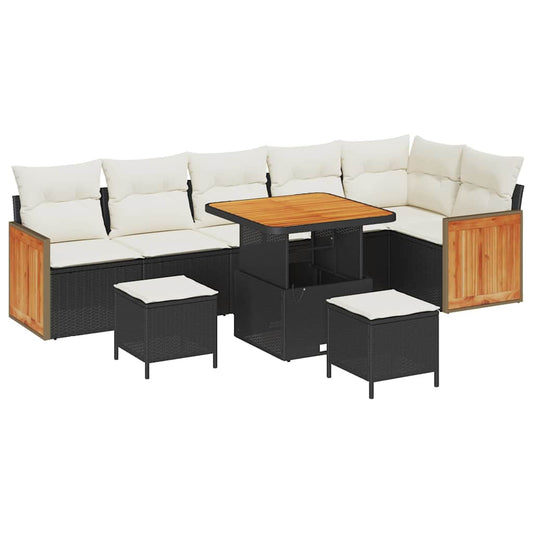 Garten-Sofa-Set mit Kissen 9 pcs Schwarz und Creme