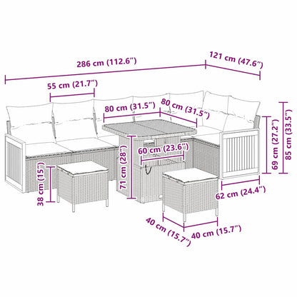 Garten-Sofa-Set mit Kissen 9 pcs Schwarz und Creme