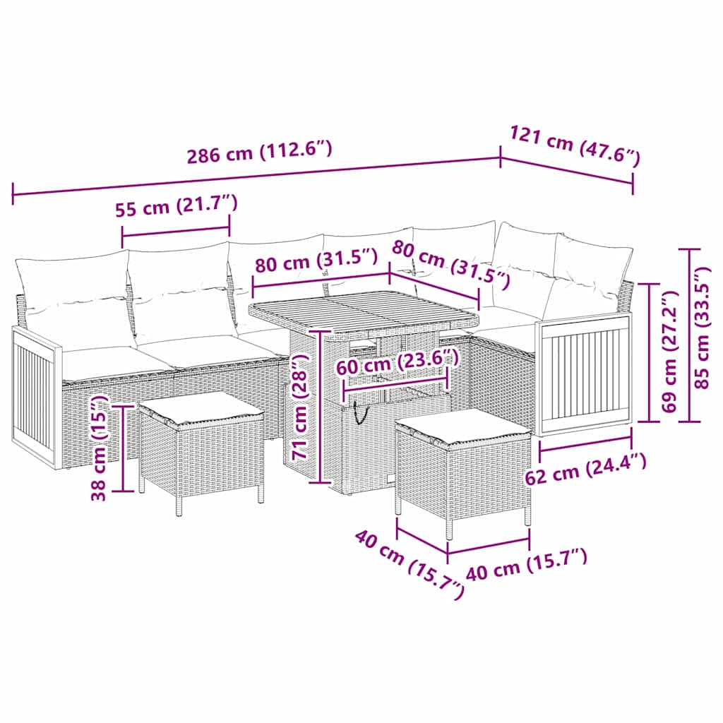 Garten-Sofa-Set mit Kissen 9 pcs Beige und Hellgrau