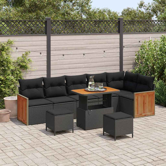 Garten-Sofa-Set mit Kissen 9 pcs Schwarz