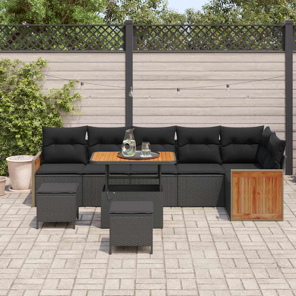 Garten-Sofa-Set mit Kissen 9 pcs Schwarz