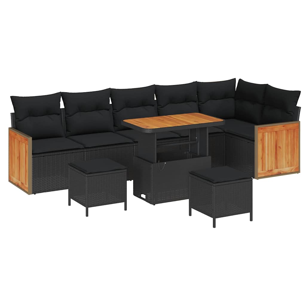 Garten-Sofa-Set mit Kissen 9 pcs Schwarz