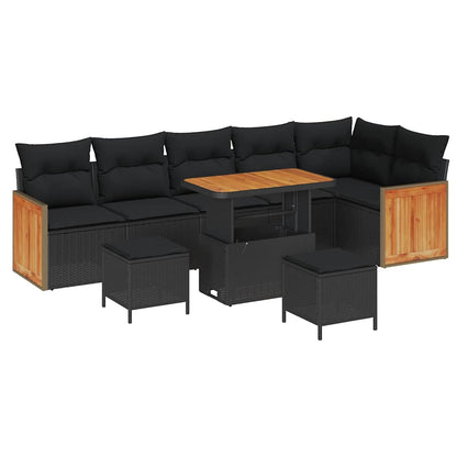 Garten-Sofa-Set mit Kissen 9 pcs Schwarz