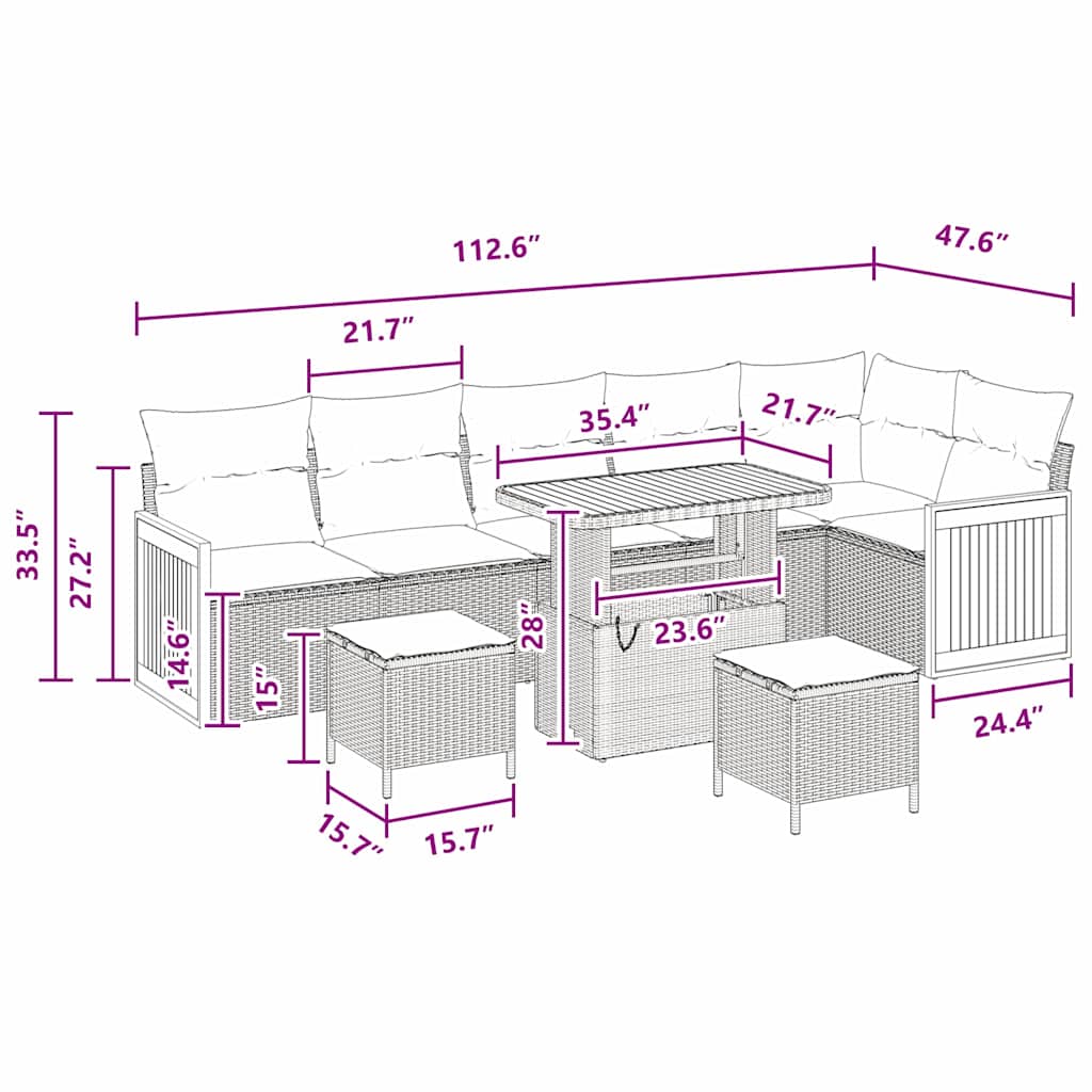 Garten-Sofa-Set mit Kissen 9 pcs Schwarz