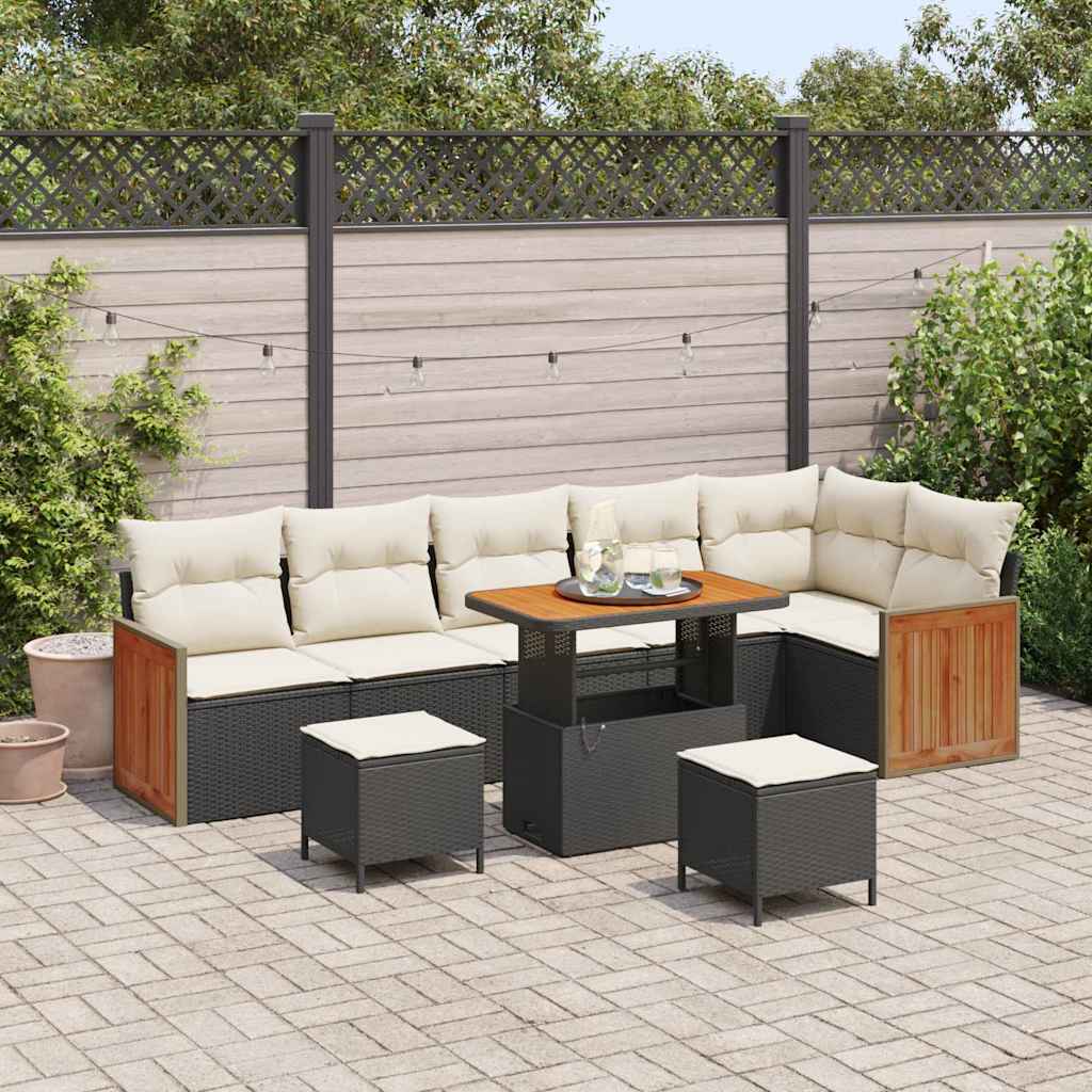 Garten-Sofa-Set mit Kissen 9 pcs Schwarz und Creme