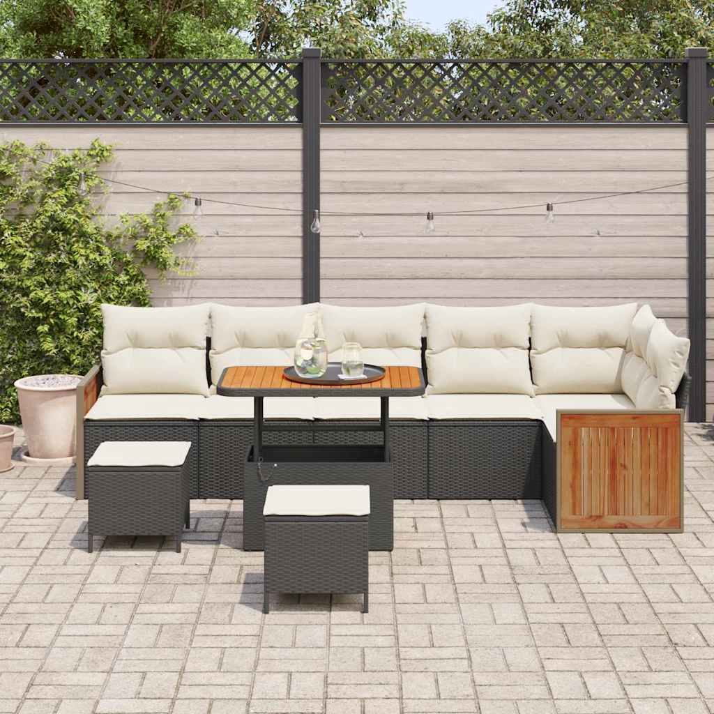 Garten-Sofa-Set mit Kissen 9 pcs Schwarz und Creme