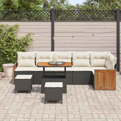 Garten-Sofa-Set mit Kissen 9 pcs Schwarz und Creme