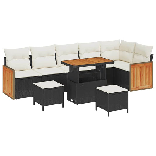 Garten-Sofa-Set mit Kissen 9 pcs Schwarz und Creme