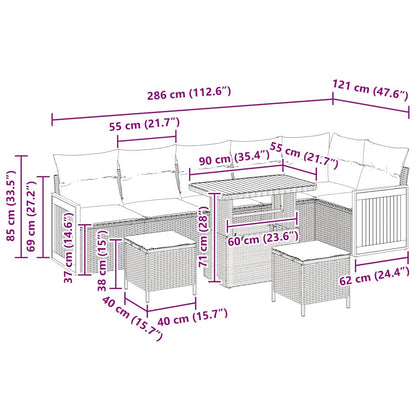 Garten-Sofa-Set mit Kissen 9 pcs Beige und Hellgrau