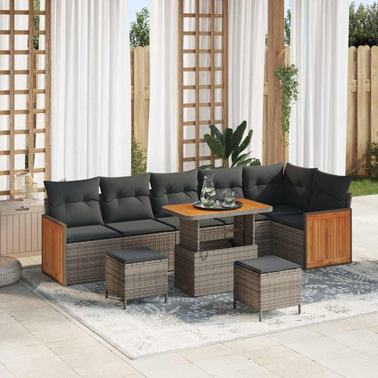 Garten-Sofa-Set mit Kissen 9 pcs Grau