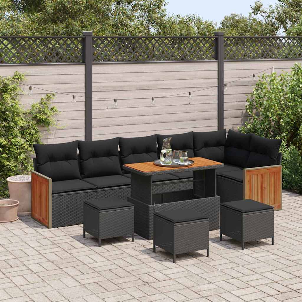 Garten-Sofa-Set mit Kissen 10 pcs Schwarz