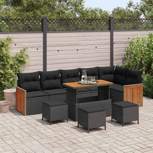 Garten-Sofa-Set mit Kissen 10 pcs Schwarz