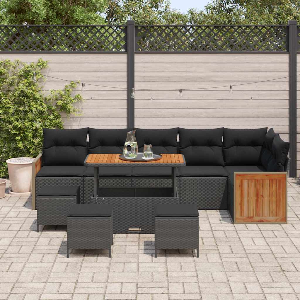 Garten-Sofa-Set mit Kissen 10 pcs Schwarz