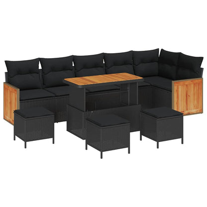 Garten-Sofa-Set mit Kissen 10 pcs Schwarz