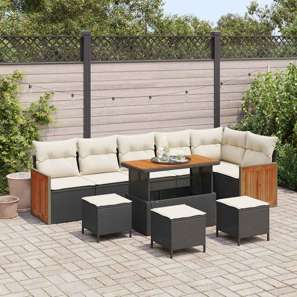 Garten-Sofa-Set mit Kissen 10 pcs Schwarz und Creme