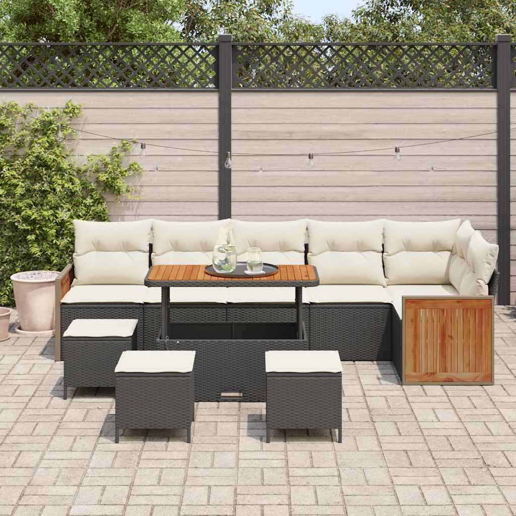 Garten-Sofa-Set mit Kissen 10 pcs Schwarz und Creme