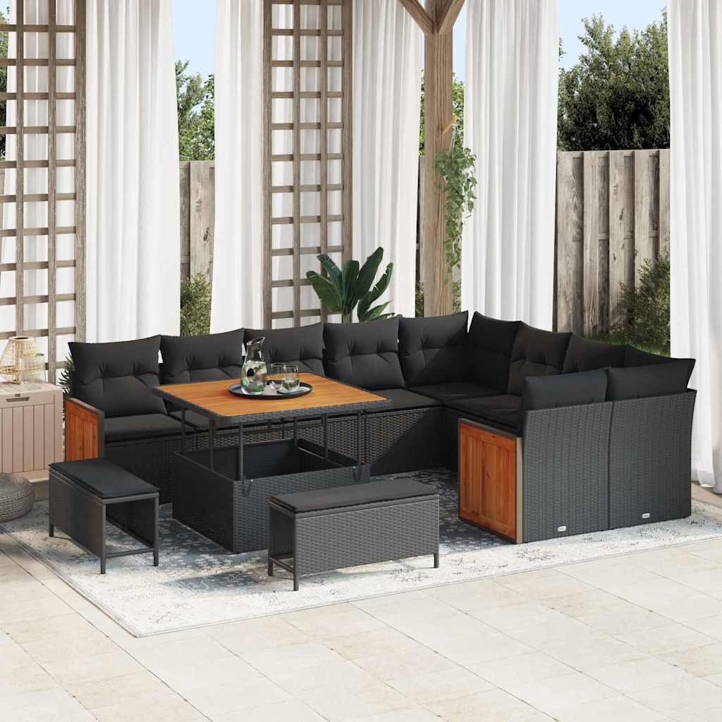 Garten-Sofa-Set mit Kissen 12 pcs Schwarz 100 x 100 x 71 cm