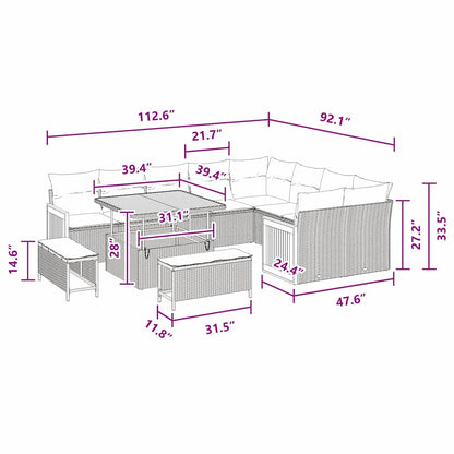 Garten-Sofa-Set mit Kissen 12 pcs Schwarz 100 x 100 x 71 cm