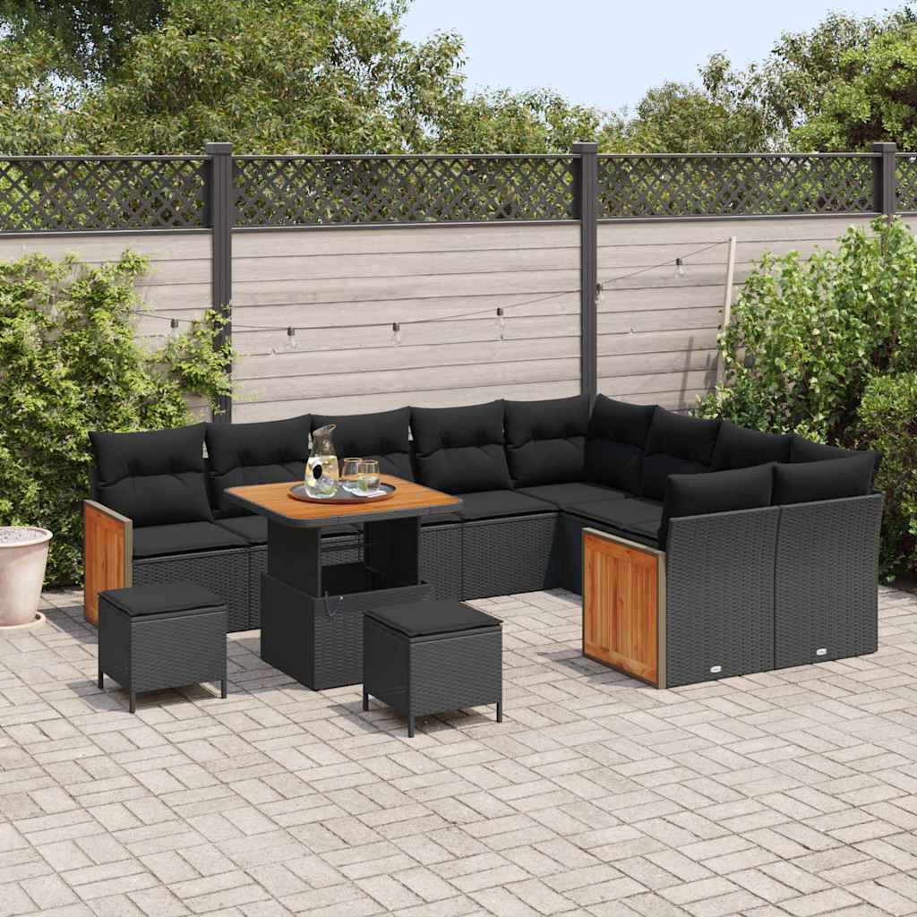 Garten-Sofa-Set mit Kissen 12 pcs Schwarz 80 x 80 x 71 cm