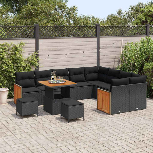 Garten-Sofa-Set mit Kissen 12 pcs Schwarz 80 x 80 x 71 cm