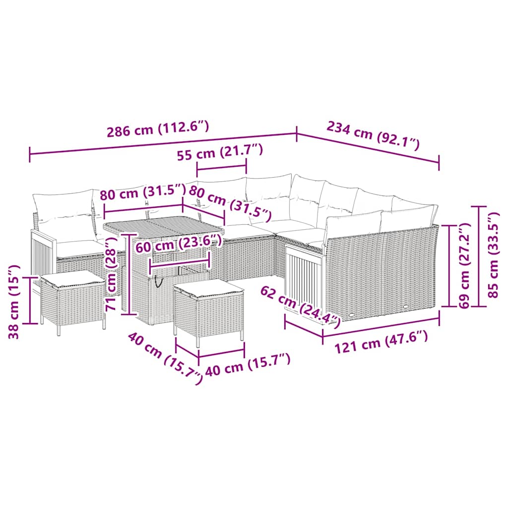 Garten-Sofa-Set 12 pcs Beige und Hellgrau 80 x 80 x 71 cm