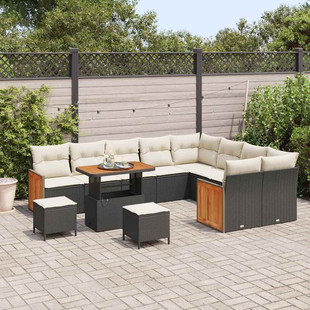 Garten-Sofa-Set 12 pcs Schwarz und Creme 90 x 55 x 71 cm