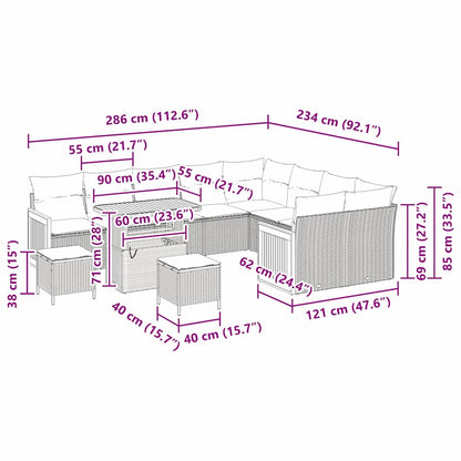 Garten-Sofa-Set 12 pcs Schwarz und Creme 90 x 55 x 71 cm