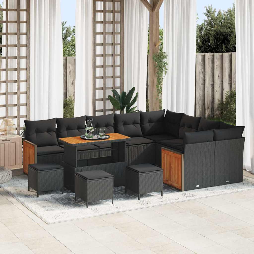 Garten-Sofa-Set mit Kissen 13 pcs Schwarz 110 x 55 x 71 cm