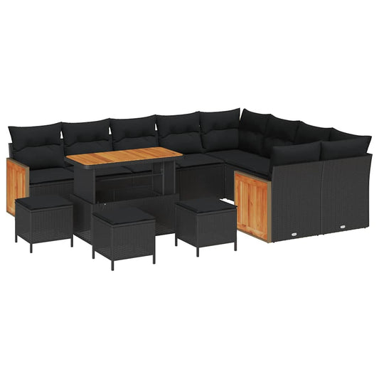 Garten-Sofa-Set mit Kissen 13 pcs Schwarz 110 x 55 x 71 cm