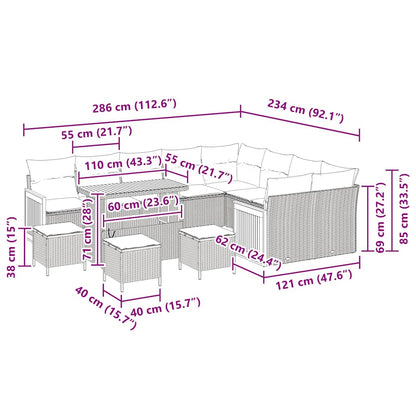 Garten-Sofa-Set mit Kissen 13 pcs Grau 110 x 55 x 71 cm