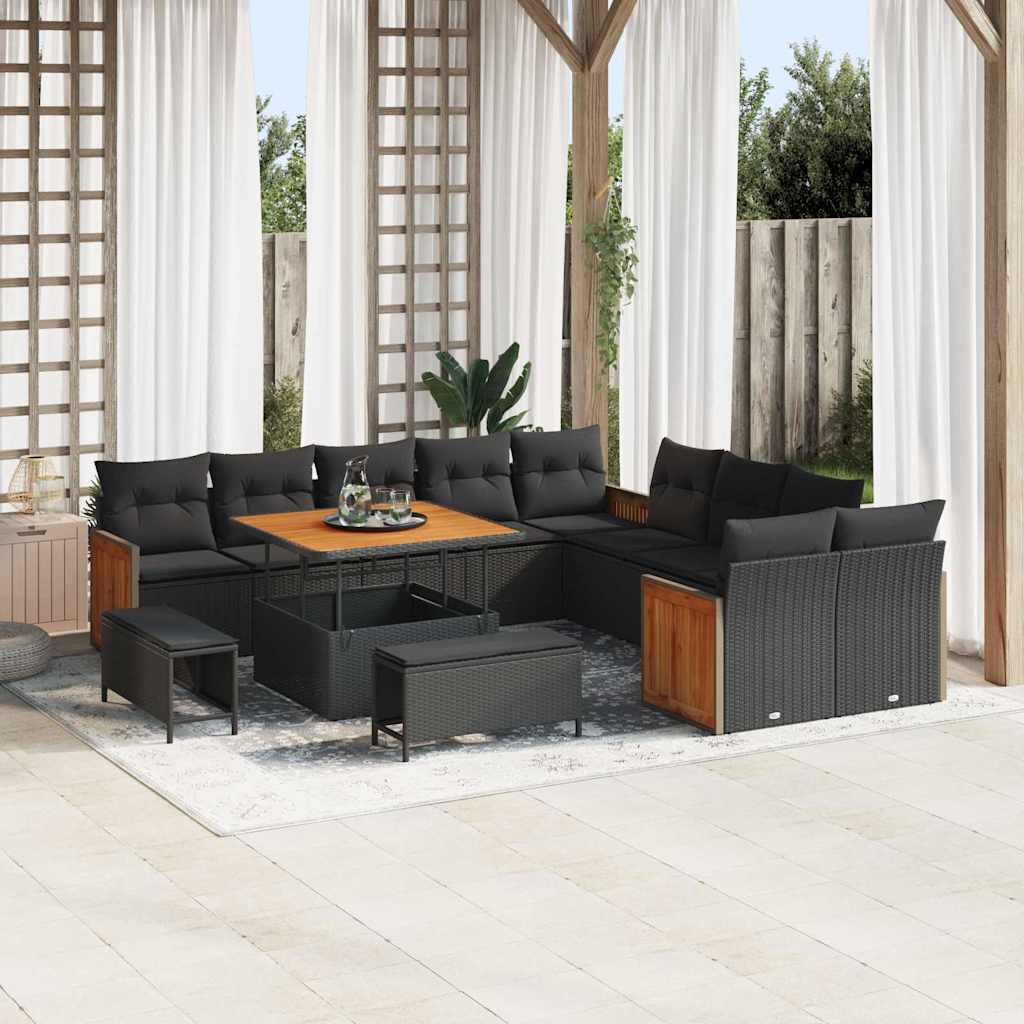 Garten-Sofa-Set mit Kissen 13 pcs Schwarz 100 x 100 x 71 cm