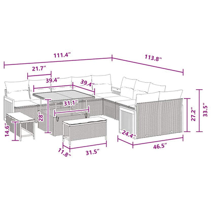 Garten-Sofa-Set mit Kissen 13 pcs Schwarz 100 x 100 x 71 cm