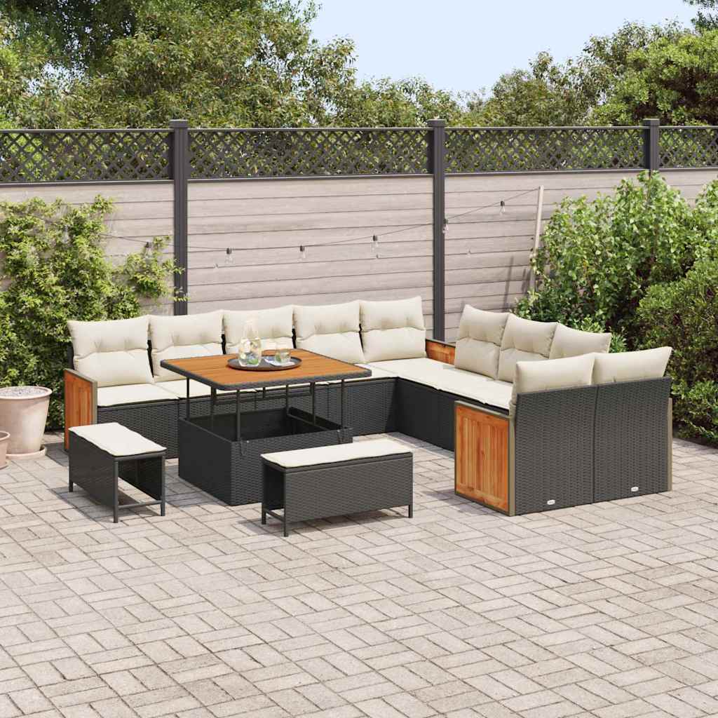 Garten-Sofa-Set 13 pcs Schwarz und Creme 100 x 100 x 71 cm