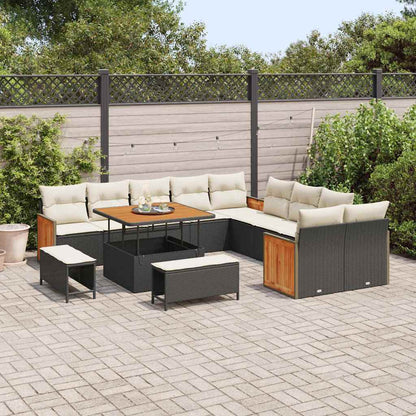 Garten-Sofa-Set 13 pcs Schwarz und Creme 100 x 100 x 71 cm