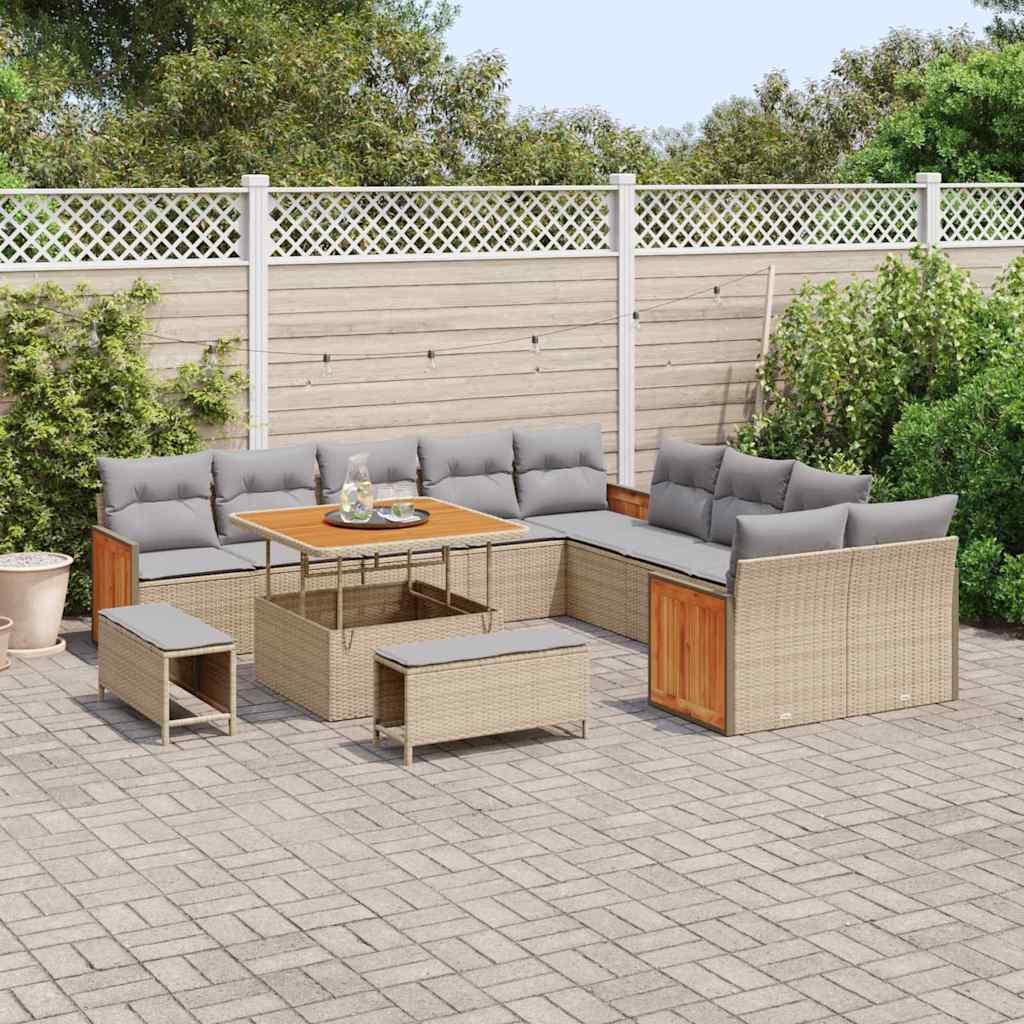 Garten-Sofa-Set mit Kissen 13 pcs Beige und Hellgrau