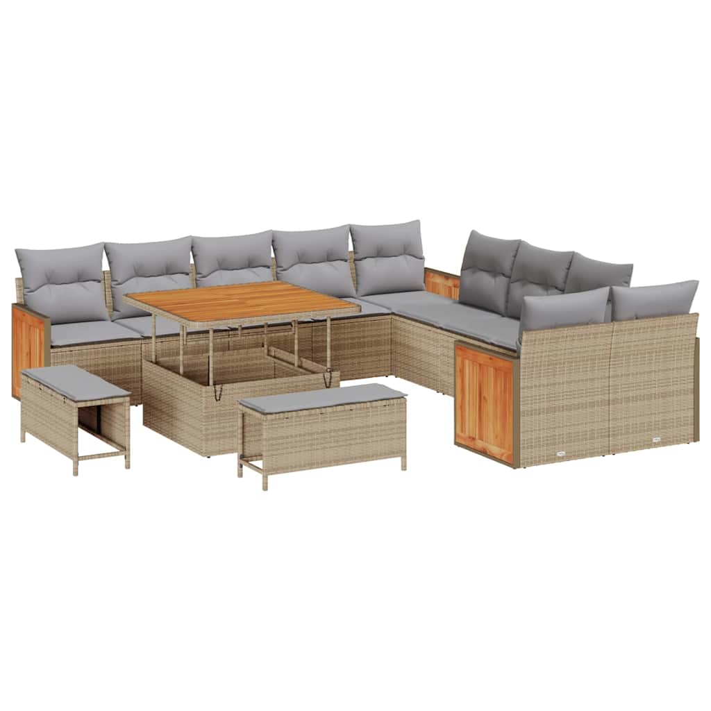 Garten-Sofa-Set mit Kissen 13 pcs Beige und Hellgrau